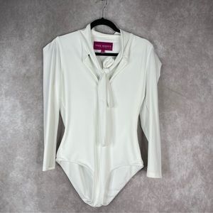 Heidi Merrick White Necktie V-Neck Swimsuit Bodysuit Women's Size L